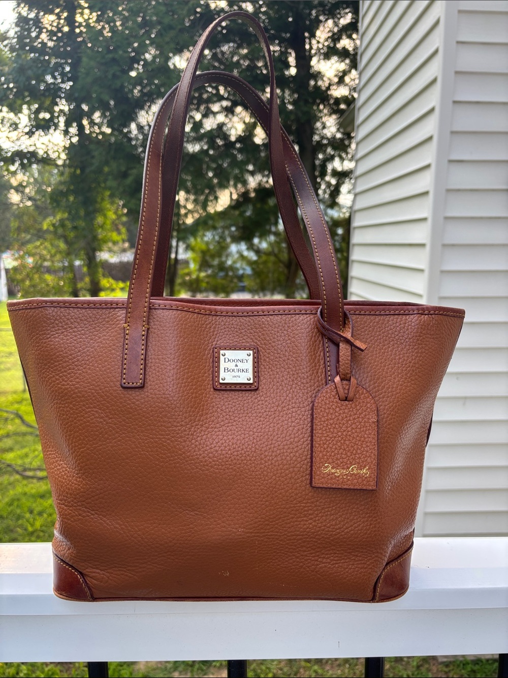 Dooney & Bourke Cognac Pebble Leather Charleston Tote with Gold Accents